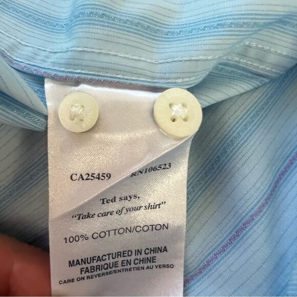 Ted Baker London Blue Striped Flip Cuff Dress Shirt Size 15.5 34/35 - Picture 11 of 13